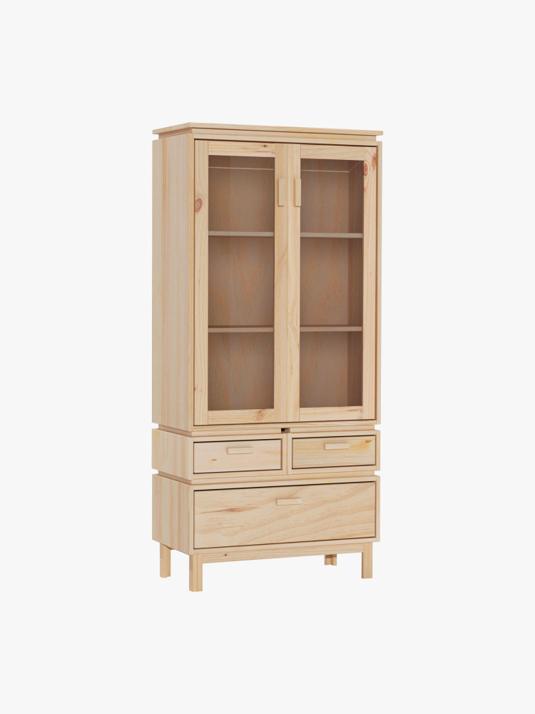 Vitrina expositora de cristal y madera con 3 cajones 78x173 AIKA | LUFE