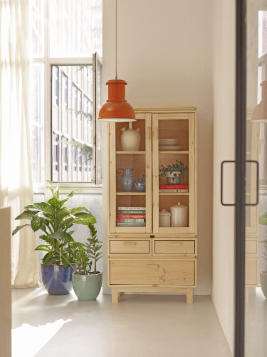 Vitrine en verre et bois avec 3 tiroirs 78x173 AIKA | LUFE