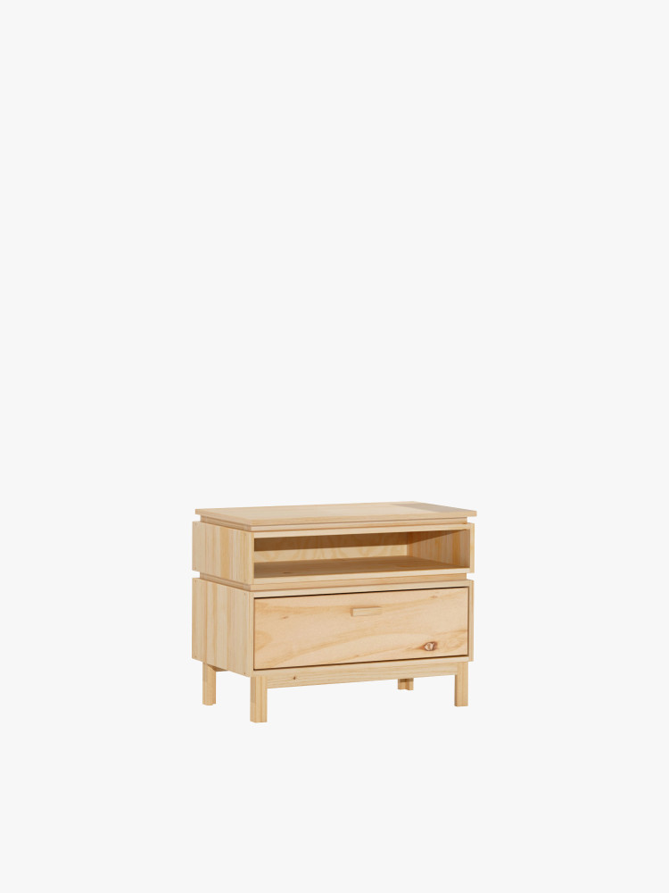 Mesita de noche con hueco y cajón de madera natural | LUFE