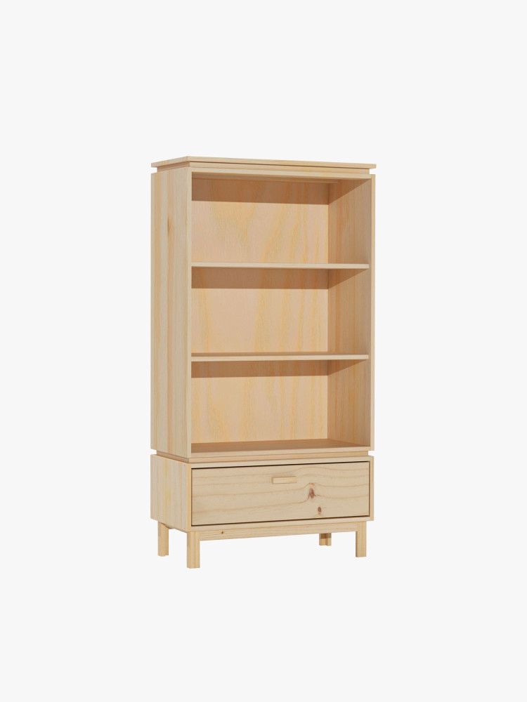 Libreria bassa con cassetto in legno naturale | LUFE