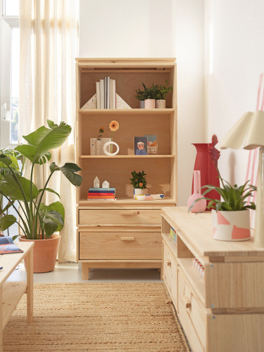 Estantería librería de madera con cajones y patas | LUFE