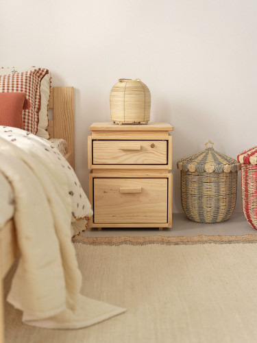 Mesa de cabeceira de madeira com 2 gavetas 39x49 LIBE | LUFE