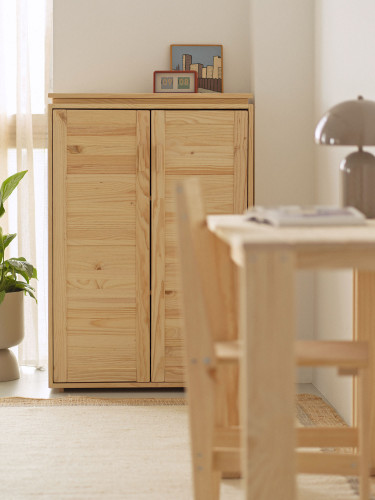 Buffet salon en bois naturel avec étagères | LUFE