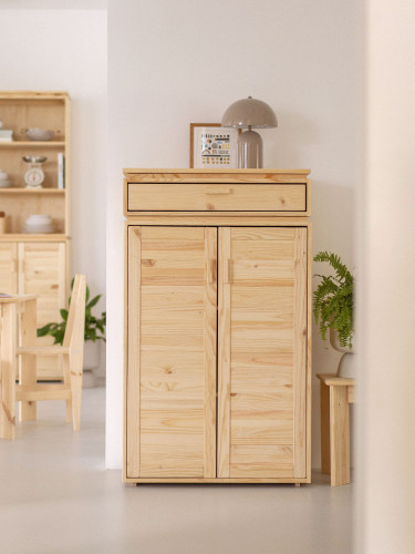 Armadio da ingresso in legno naturale con cassetto | LUFE