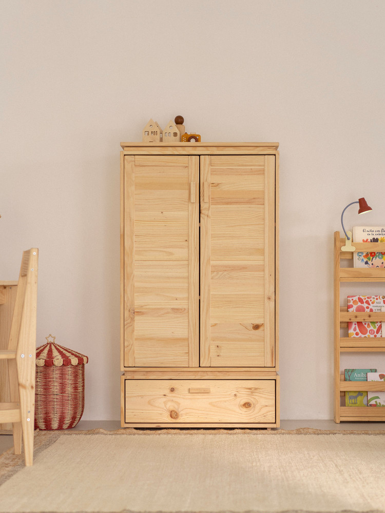 Armario bajo de madera natural con cajón inferior | LUFE 2