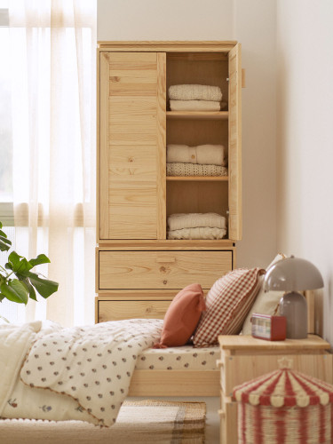 Armario con baldas de madera natural con 3 cajones | LUFE