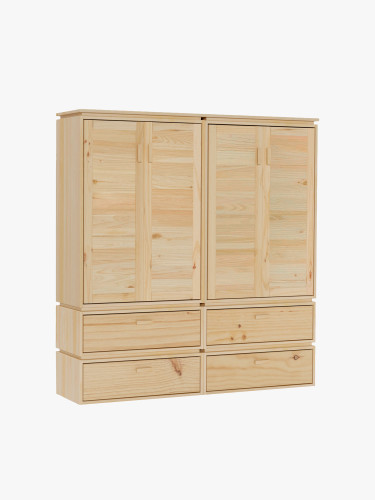 Armadio doppio in legno naturale con 4 cassetti | LUFE