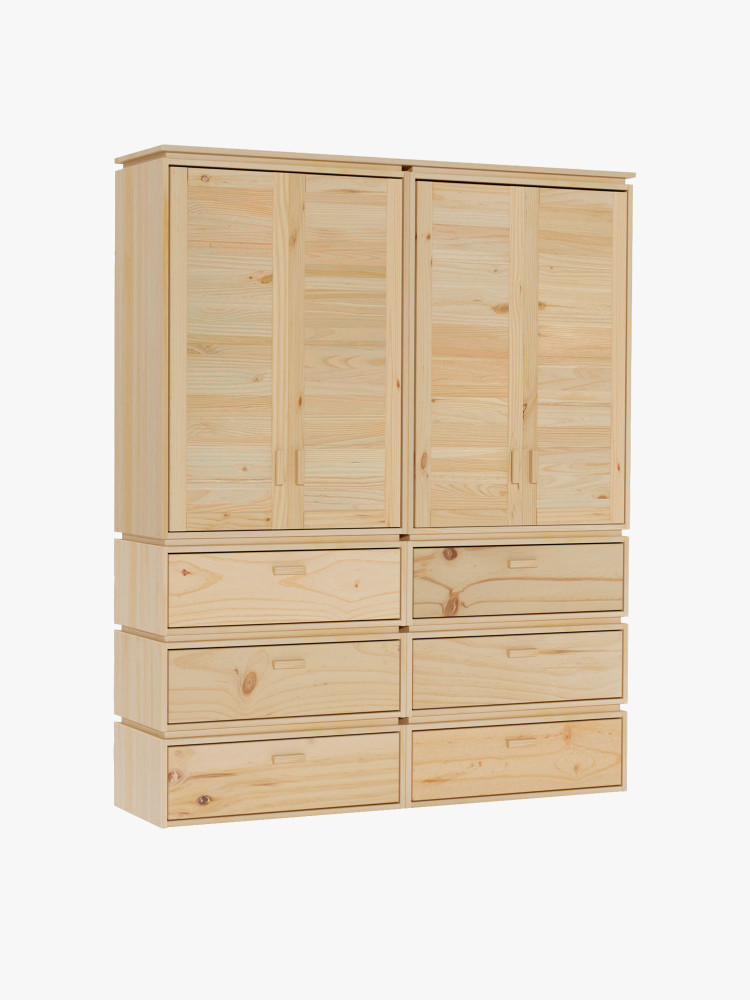 Armadio doppio in legno naturale con 6 cassetti | LUFE