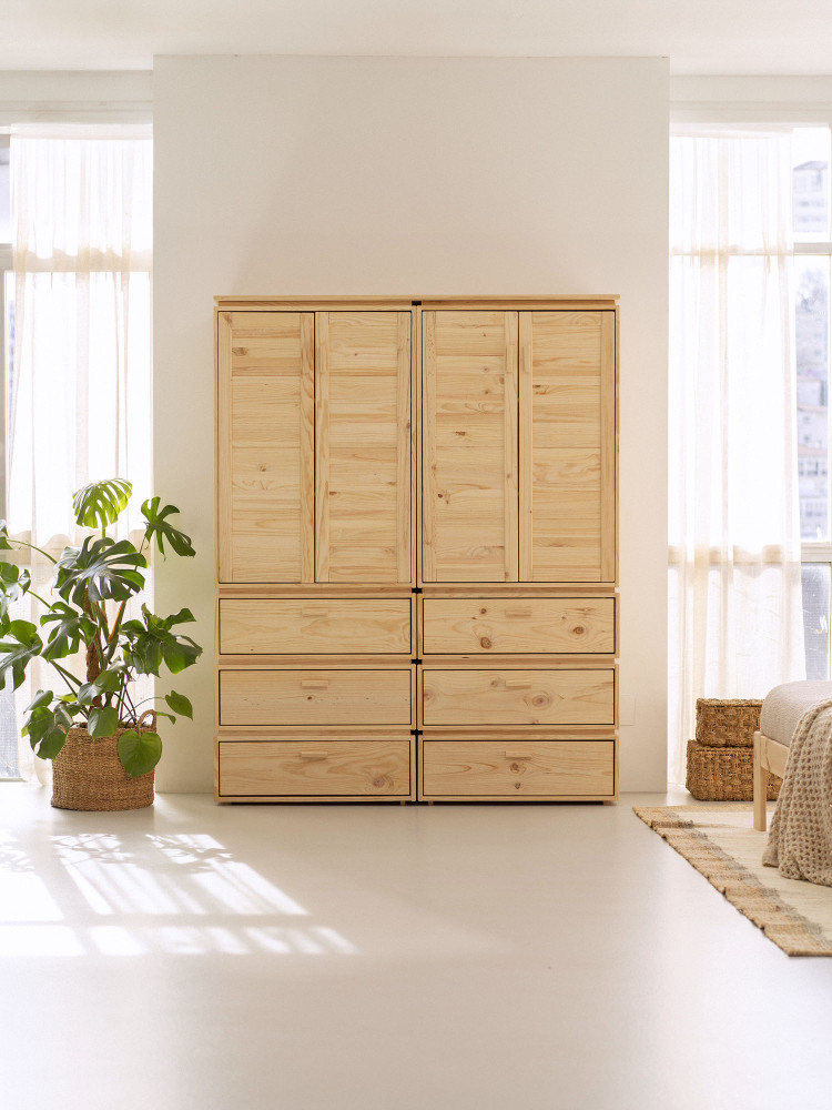 Armario doble de madera natural con 6 cajones | LUFE 2