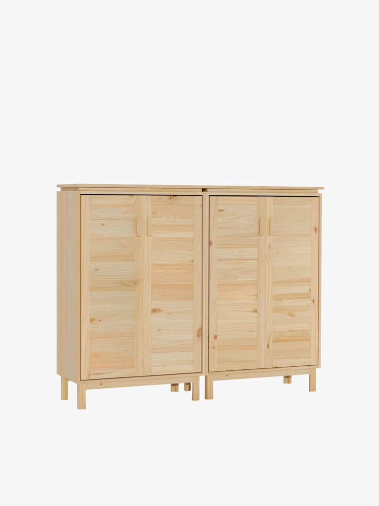 Armadio credenza doppia in legno con gambe e ripiani | LUFE