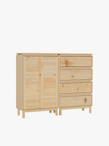 Credenza in legno naturale con armadio e 4 cassetti | LUFE