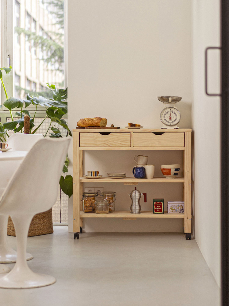 Carrello da cucina e da colazione in legno naturale 2