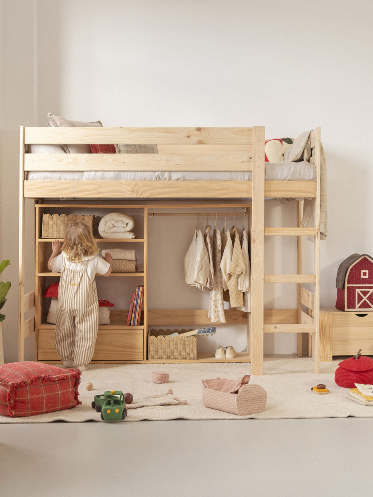 Cama semi alta individual de 90 cm de madera | LUFE 2