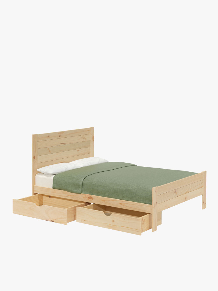 Cama 150 de madera de pino con cajones estilo caserío | LUFE