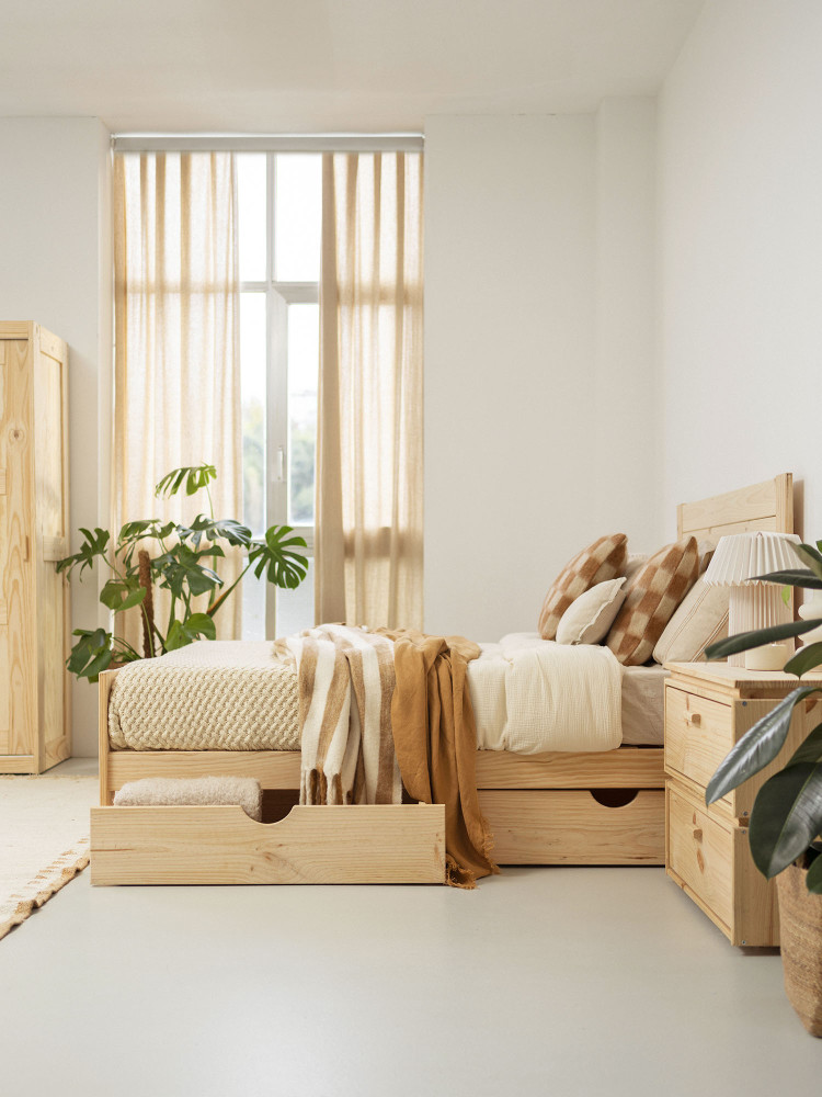 Lit de 180cm en bois massif avec tiroirs style rustique LUFE 2