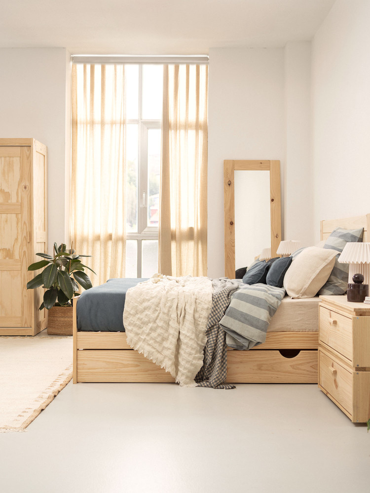 Cama 135 de madera de pino con cajón estilo caserío | LUFE 2
