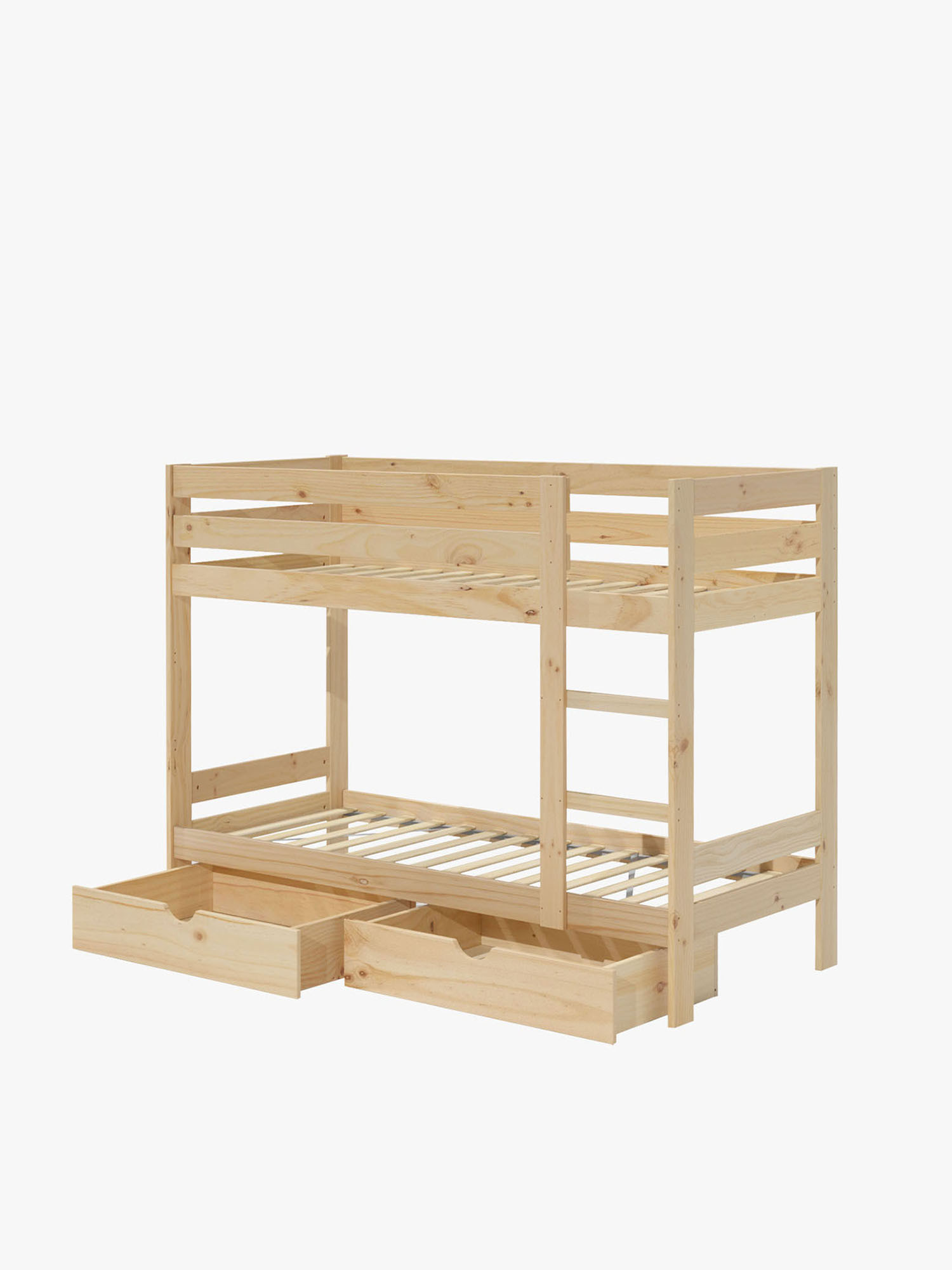 Lit superposé en bois naturel pour matelas de 80 cm.