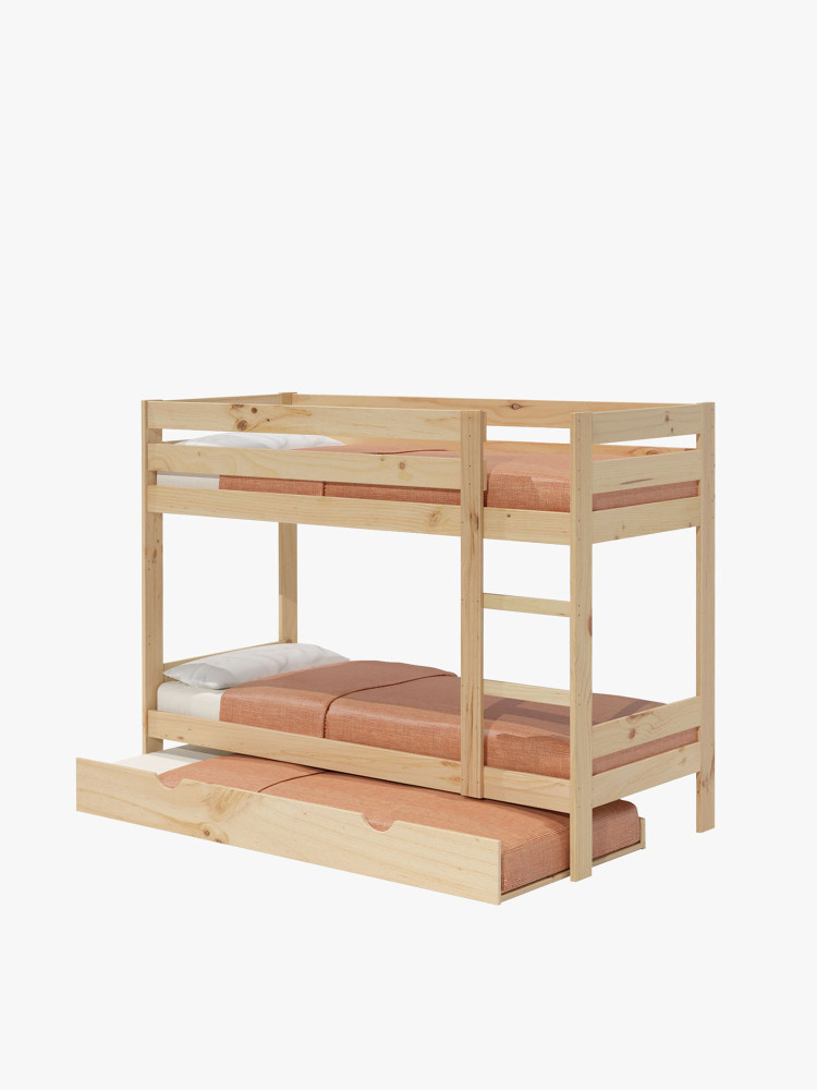 Letto a castello per bambini LORE in legno da 80 cm con letto estraibile | LUFE