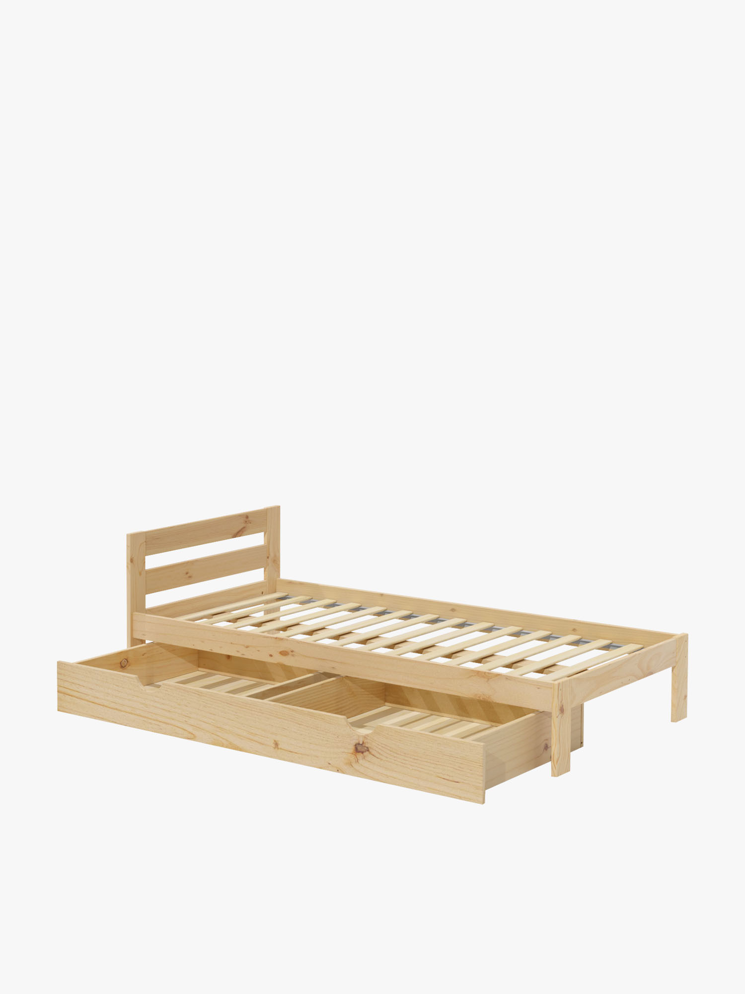 Cama individual em madeira maciça de pinho com gaveta | LUFE