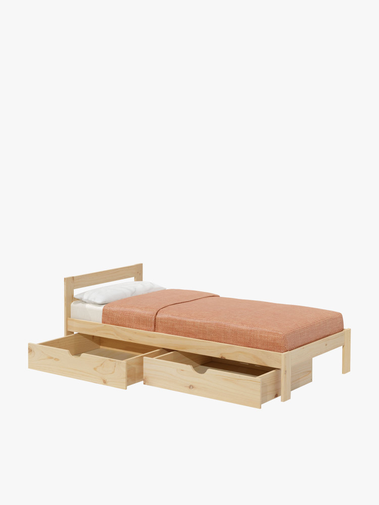 Cama individual de 105 em pinho natural com gavetas | LUFE