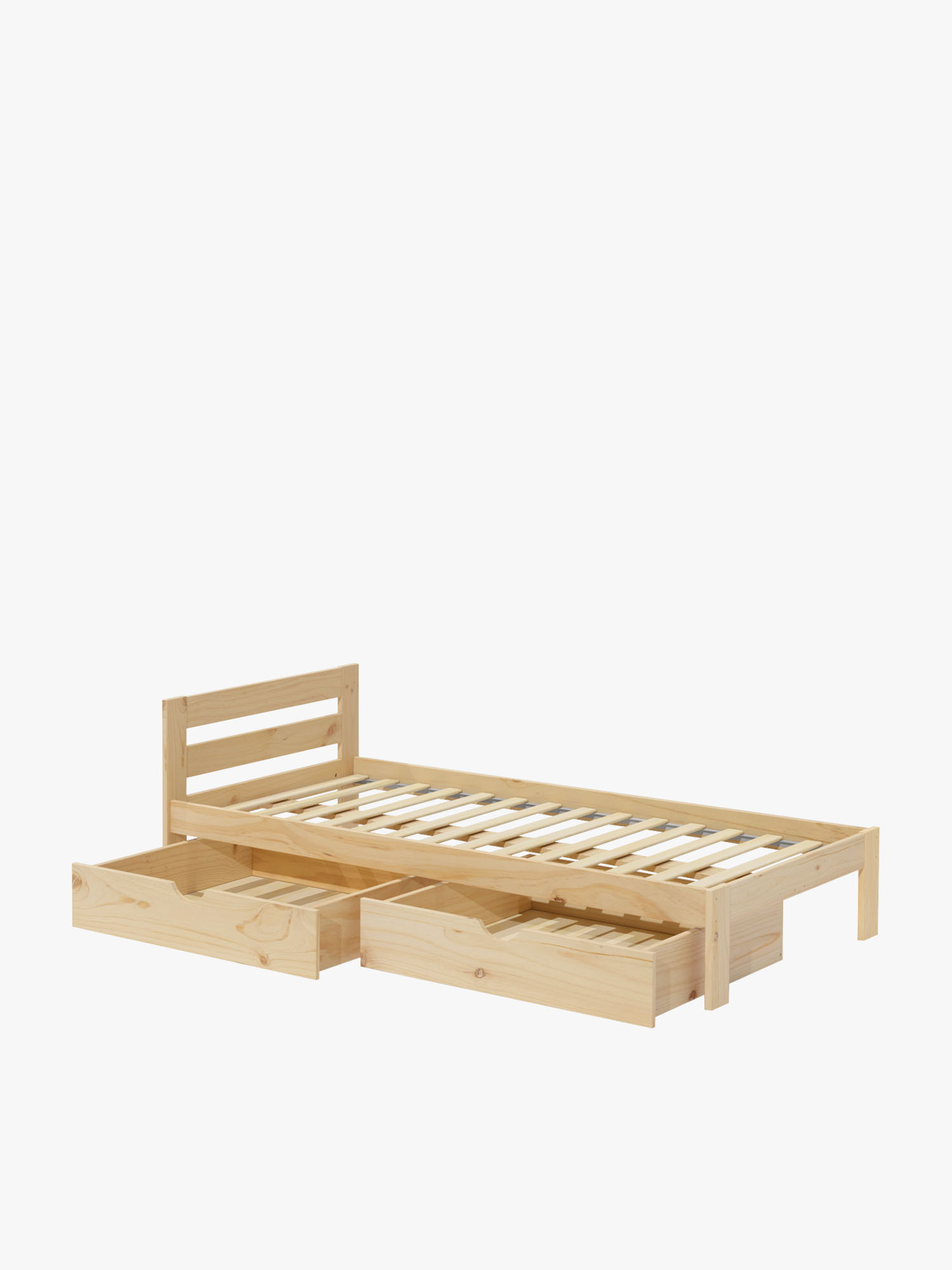 Lit simple de 105 en pin naturel avec tiroirs | LUFE