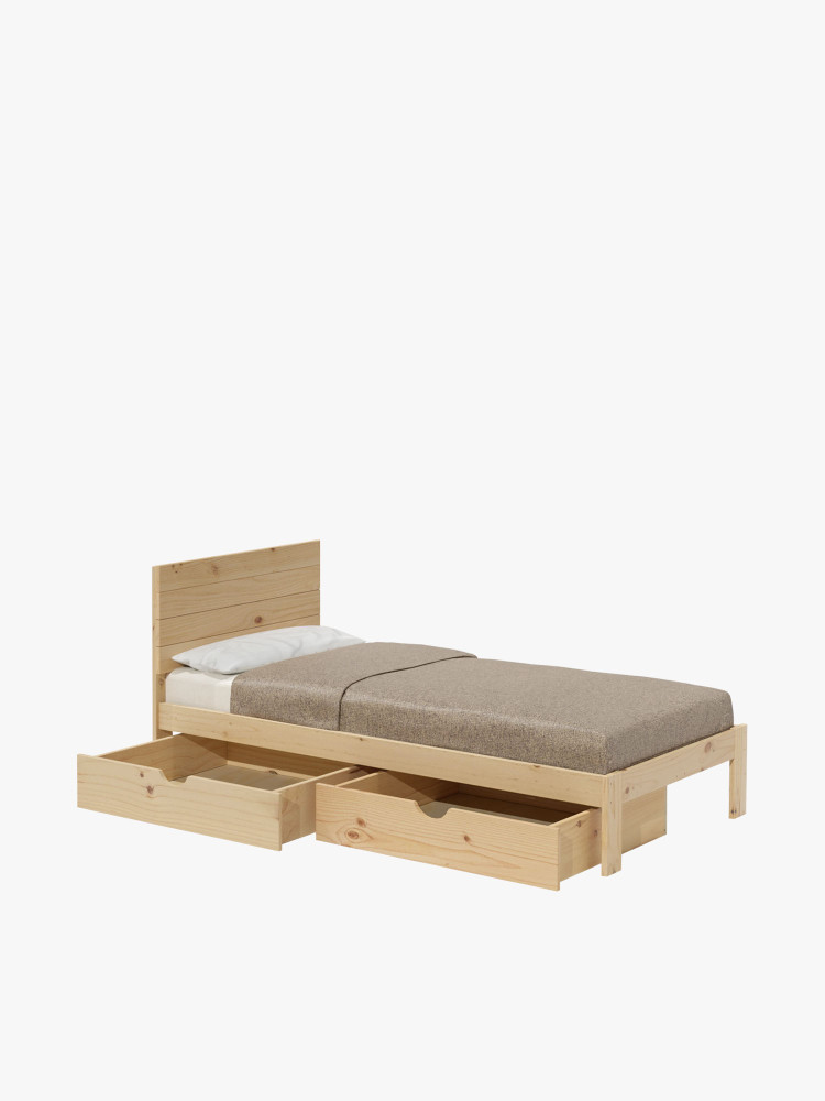 Letto 105 in legno di pino con testiera e cassetti | LUFE