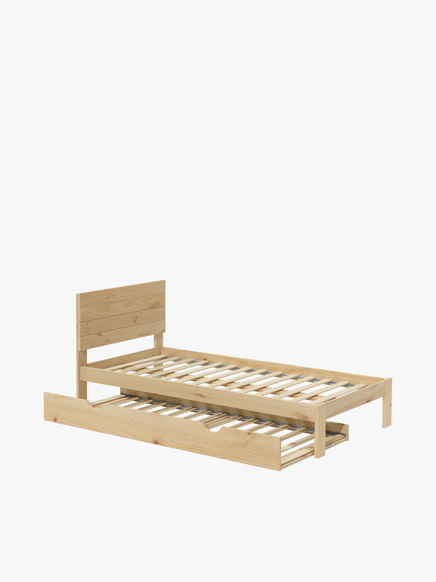 Lit gigogne de 105 avec tête de lit en bois de pin  | LUFE