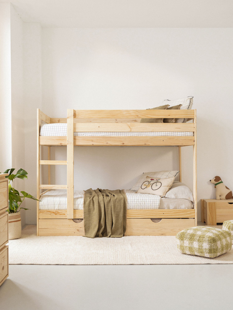 Letto a castello 105 in legno di pino con cassetto | LUFE 2
