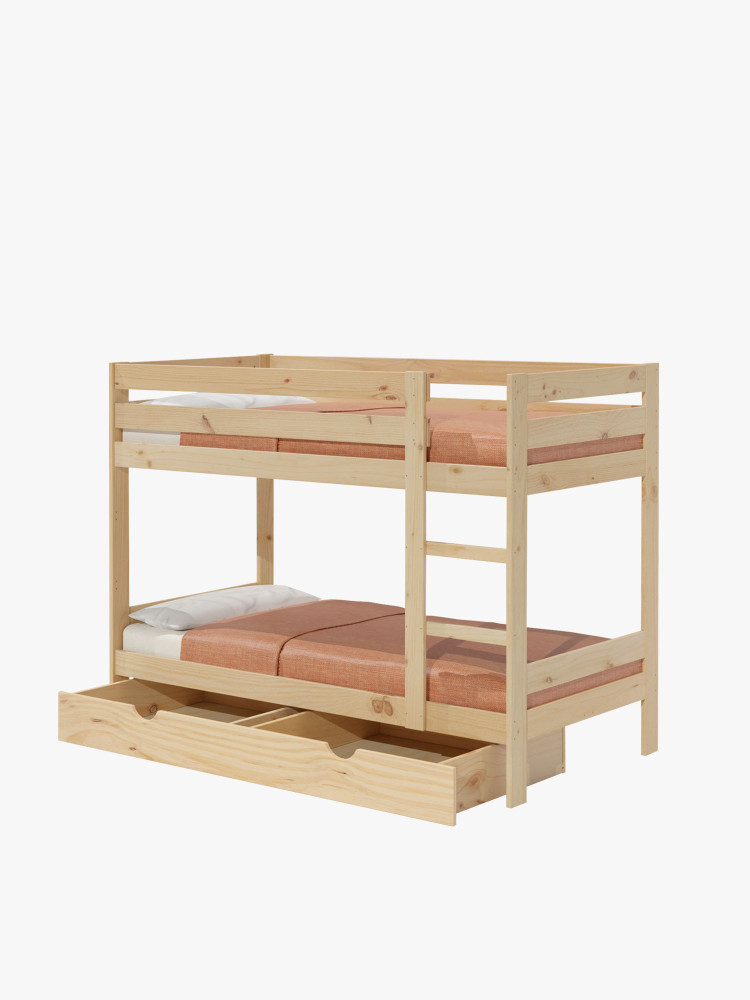 Letto a castello 105 in legno di pino con cassetto | LUFE
