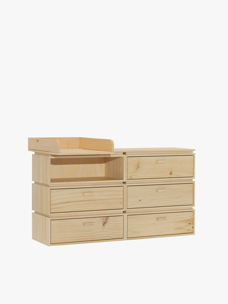 Commode double avec plan à langer pour bébé et 5 tiroirs