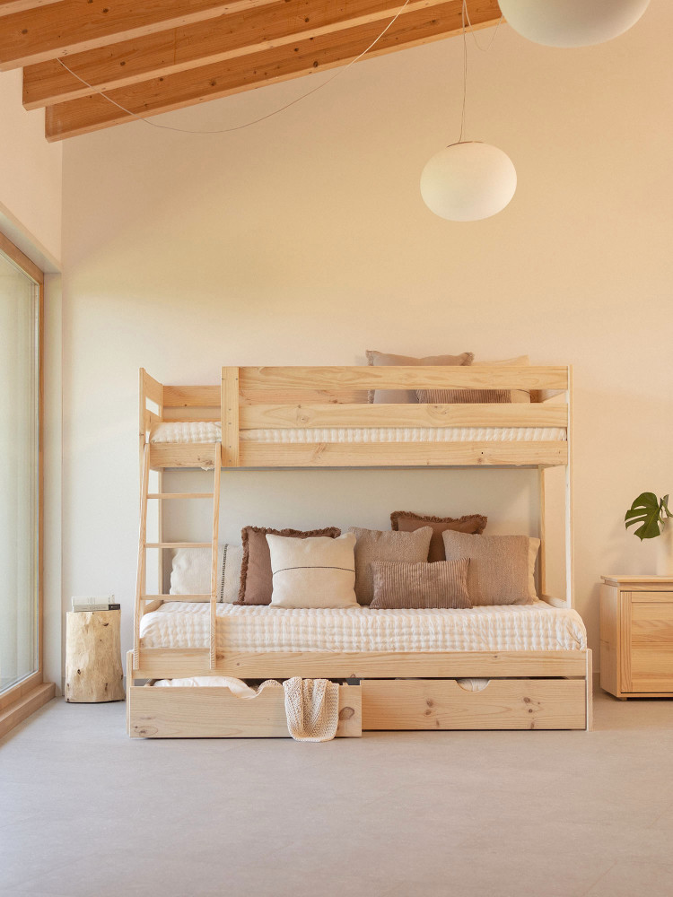Letto a castello a 3 posti da 90 e 140 con cassetti | LUFE 2